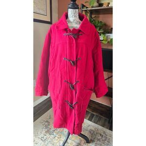 Vintage LL Bean Womens 3X Red Wool Blend Toggle Duffle Coat Jacket Preppy Classy